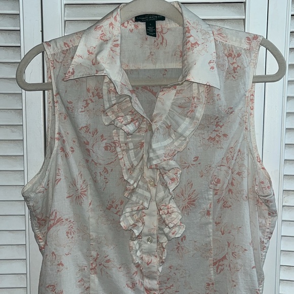 Lauren Ralph Lauren floral sleeveless collared ruffled front top - Picture 5 of 10